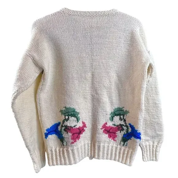 Vintage Cottagecore Hand Knit Crochet Granny Sweater Flower Pearl Buttons L XL - Picture 6 of 16
